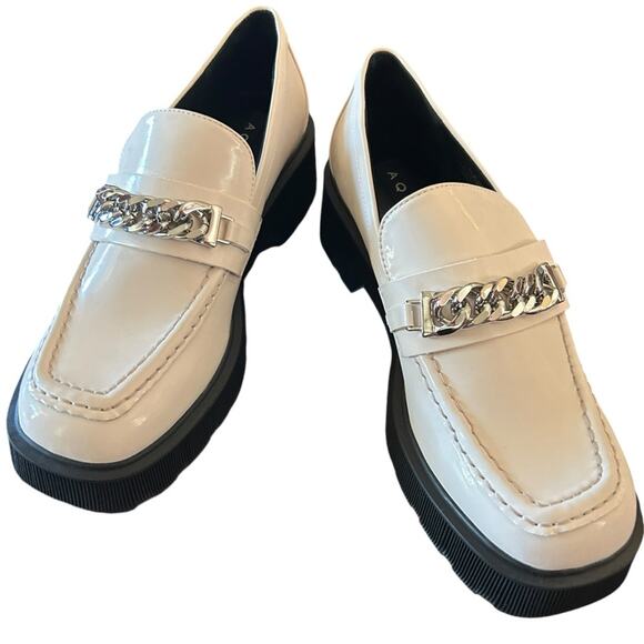 Aqua Blake Patent Square Toe Penny Loafer Chain Detail Platform Lug Sole NEW 9.5 - Picture 6 of 11